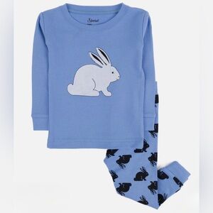 Kids Unisex Two Piece Blue Cotton Pajamas Bunny Sz 14